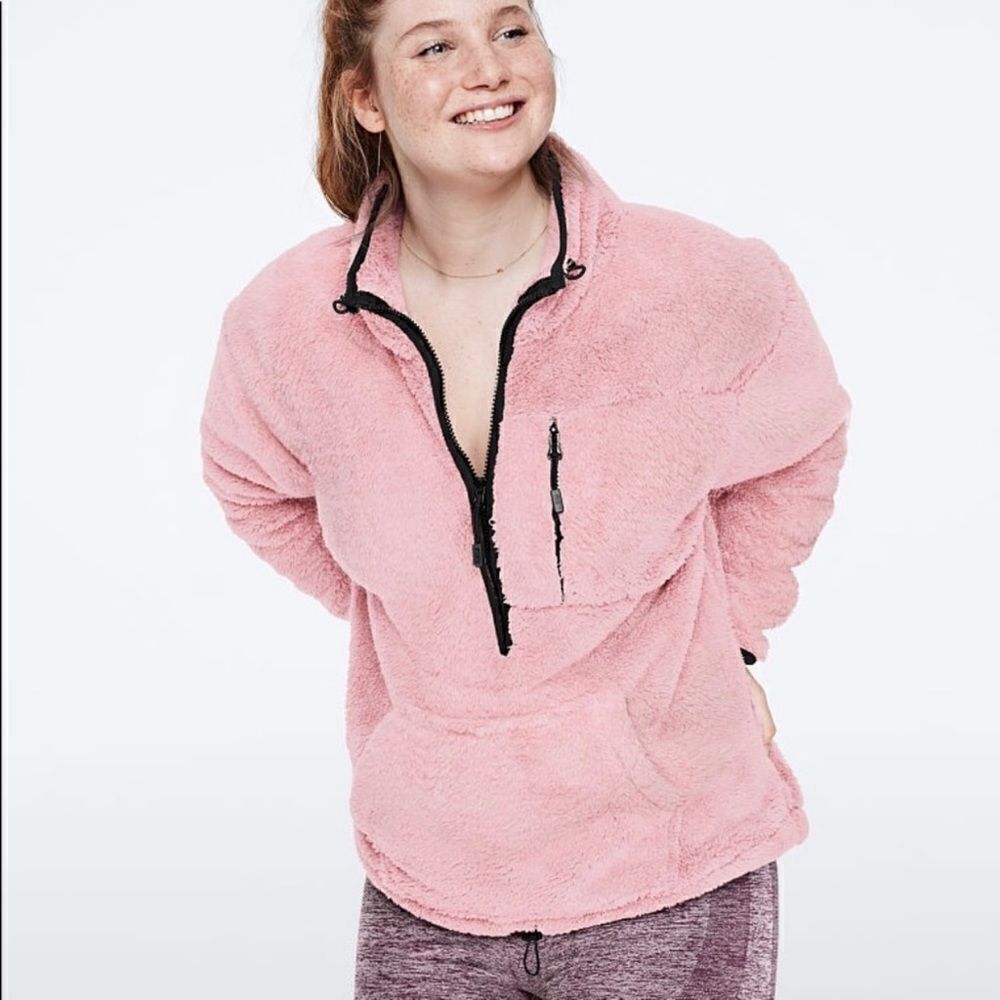 Pink Victoria's Secret Teddy Half Zip Pullover Jacket Mauve Pink Small